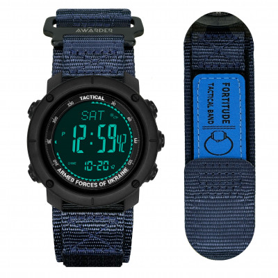 Чоловічий наручний годинник Awarder 036 Compass UA Nylon Black-Blue з компасом та електронним циферблатом