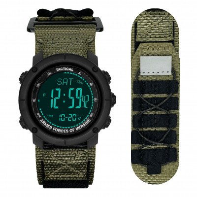 Тактичний годинник Awarder 036 Compass UA Nylon Pro Black-Army Green з електронним компасом та нейлоновим ремінцем