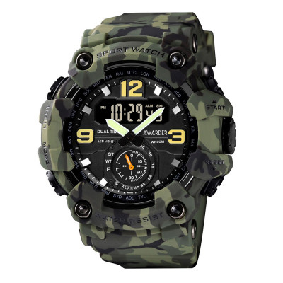 Чоловічий тактичний годинник Awarder 004 Camo Green з комбінованим циферблатом та підсвічуванням