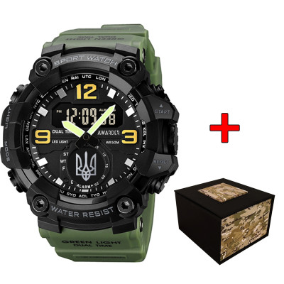 Чоловічий тактичний годинник Awarder 003 Тризуб Army Green-Black з комбінованим циферблатом