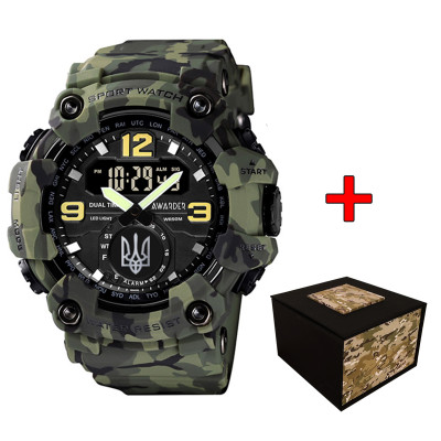 Чоловічий годинник Awarder 004 Тризуб срібло Camo Green — тактичний водонепроникний 5 ATM