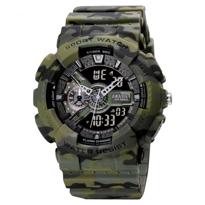 Чоловічий тактичний годинник Awarder 005 Camo Green з комбінованим циферблатом та захистом 5 ATM