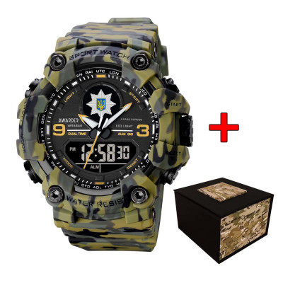Чоловічий тактичний годинник Awarder 001 Поліція Camo Green з комбінованим циферблатом та водозахистом 5 ATM