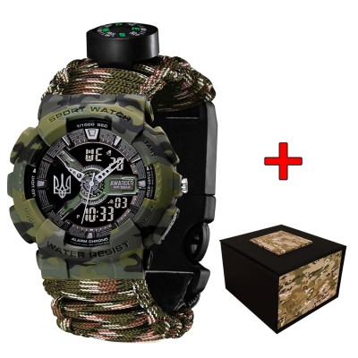 Чоловічий тактичний годинник Awarder 005P Тризуб Camo Green з паракордовим ремінцем та компасом