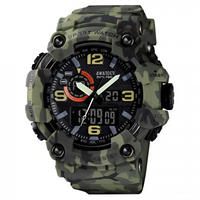 Чоловічий тактичний годинник Awarder 002 Camo Green з комбінованим циферблатом та водозахистом 5 ATM