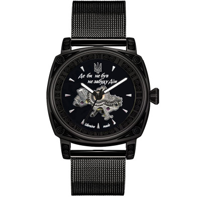 Чоловічий механічний годинник Awarder 021-3D Де би не був All Black Mesh з автопідзаводом