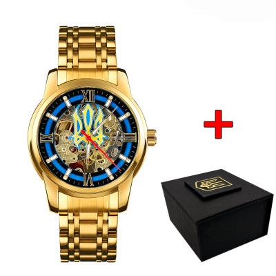 Чоловічий механічний годинник Awarder 025 Sharp Gold Blue з автопідзаводом та сталевим браслетом