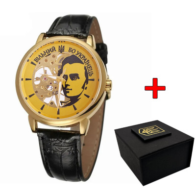 Чоловічий механічний годинник Awarder 022 Gold-Black Mechanic Вільний бо Українець у золотистому корпусі
