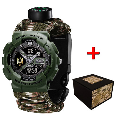 Чоловічий тактичний годинник Awarder 005P Тризуб Army Green з паракордовим ремінцем