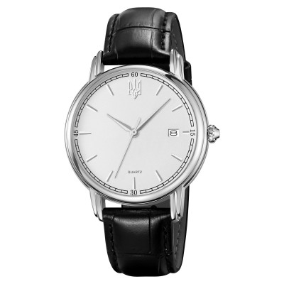 Чоловічий наручний годинник Awarder 020 Тризуб Silver-White з гербом України на білому циферблаті