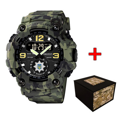 Чоловічий тактичний годинник Awarder 004 Поліція Camo Green з комбінованим циферблатом та захистом 5 ATM
