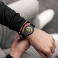 Чоловічий механічний годинник Forsining 8289 Black-Gold-Gold з автопідзаводом та люмінесцентною підсвіткою
