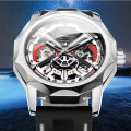 Чоловічий механічний годинник Forsining 8284 Silver-Black з прозорим корпусом та каучуковим ремінцем