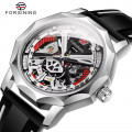 Чоловічий механічний годинник Forsining 8284 Silver-Black з прозорим корпусом та каучуковим ремінцем