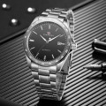 Чоловічий механічний годинник Forsining 8294 Silver-Black Steel з автопідзаводом та сталевим браслетом