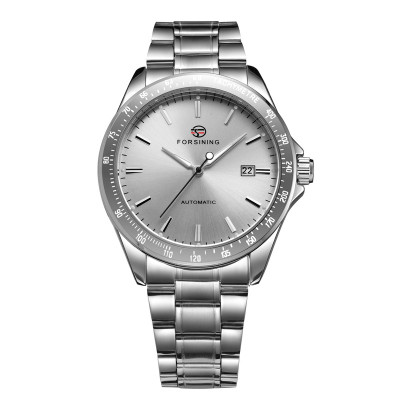 Чоловічий механічний годинник Forsining 8294 Silver-White Steel з автопідзаводом та сталевим браслетом