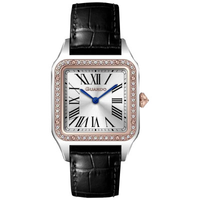 Жіночий годинник Guardo 012832-6 Silver-Rose Gold у класичному стилі з прямокутним корпусом