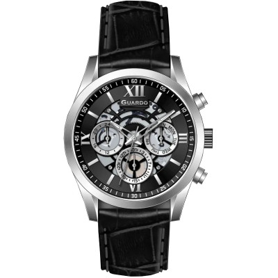 Чоловічий наручний годинник Guardo 012837-1 Silver-Black — класичний стиль з індикацією дати та дня тижня