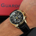 Чоловічий наручний годинник Guardo 012837-6 Gold/Black з календарем та шкіряним ремінцем