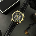 Чоловічий наручний годинник Guardo 012837-6 Gold/Black з календарем та шкіряним ремінцем