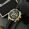 Чоловічий наручний годинник Guardo 012837-6 Gold/Black з календарем та шкіряним ремінцем