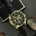 Чоловічий наручний годинник Guardo 012837-6 Gold/Black з календарем та шкіряним ремінцем