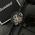 Чоловічий наручний годинник Guardo 012836-3 Black з нержавіючої сталі та шкіряним ремінцем