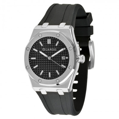 Чоловічий наручний годинник Guardo 012752-1 Silver-Black на каучуковому ремінці