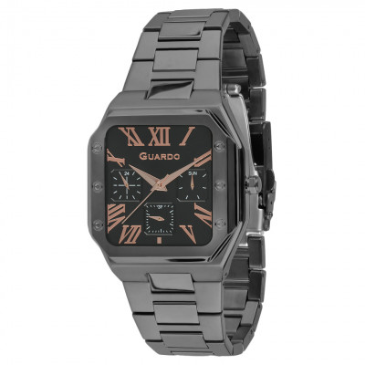 Чоловічий наручний годинник Guardo 012726-4 M Black у квадратному корпусі з браслетом