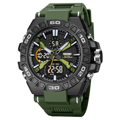 Чоловічий тактичний годинник Skmei 2220AG Army Green Arch з комбінованим циферблатом та підсвічуванням