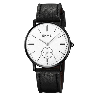 Чоловічий класичний годинник Skmei 2308BK Black STOPPED з мінеральним склом та шкіряним ремінцем