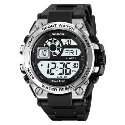 Чоловічий спортивний годинник Skmei 2318BKSI Black-Silver з електронним циферблатом та підсвіткою