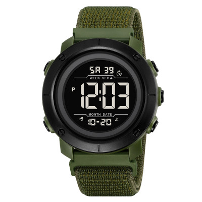 Чоловічий спортивний годинник Skmei 2497NAGBK Army Green-Black з нейлоновим ремінцем та підсвічуванням