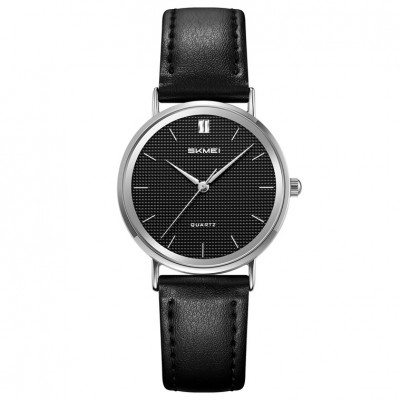 Жіночий класичний годинник Skmei 2568SIBK Silver-Black зі шкіряним ремінцем та мінеральним склом