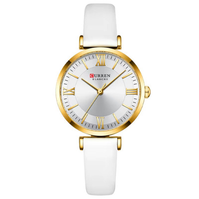 Жіночий годинник Curren 9079 Gold-White з білим ремінцем та мінеральним склом