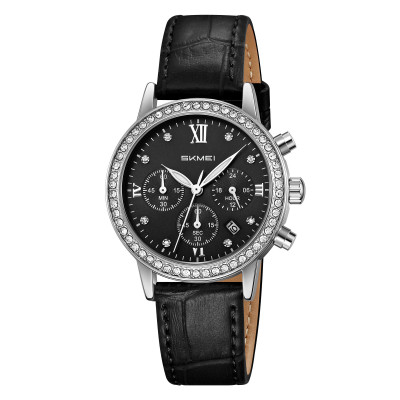 Жіночий годинник Skmei 9384BK Black з календарем та секундоміром, класичний дизайн