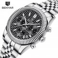 Чоловічий годинник Benyar BY-S001 Silver-Black з хронографом та сталевим браслетом