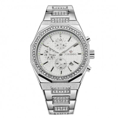 Механічний годинник Forsining 8314 Silver-White Steel з автопідзаводом та календарем