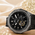 Чоловічий механічний годинник Forsining 8313 Black-Silver-Black з автопідзаводом та силіконовим ремінцем
