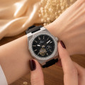 Чоловічий механічний годинник Forsining 8313 Black-Silver-Black з автопідзаводом та силіконовим ремінцем