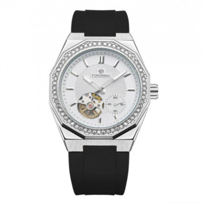 Чоловічий механічний годинник Forsining 8313 Black-Silver-White з автопідзаводом та люмінесценцією