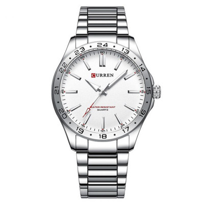 Чоловічий годинник Curren 8452 Silver-White з мінеральним склом та сріблястим браслетом