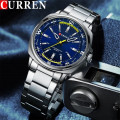 Чоловічий класичний годинник Curren 8455 Silver-Blue зі сріблястим браслетом та синім циферблатом