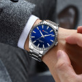 Чоловічий класичний годинник Curren 8425 Silver-Blue зі сріблястим браслетом та синім циферблатом
