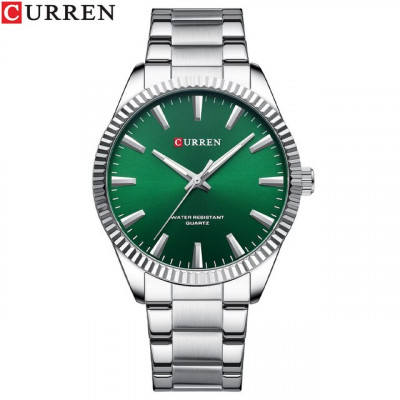 Чоловічий годинник Curren 8425 Silver-Green з мінеральним склом та сталевим корпусом