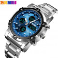 Чоловічий годинник Skmei 1389BU Silver-Black-Blue зі стрілково-електронним циферблатом та підсвіткою