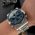 Чоловічий годинник Skmei 1389BU Silver-Black-Blue зі стрілково-електронним циферблатом та підсвіткою