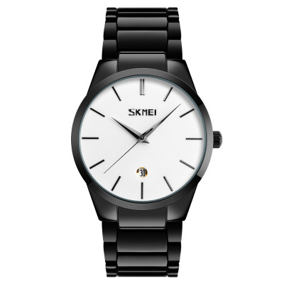Чоловічий класичний годинник Skmei 9140BKWT Black-White з металевим браслетом та мінеральним склом