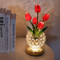 Настольная лампа LED светильник ночник Tulips Crystal SJP0723002 в виде букета тюльпанов в хрустальном шаре Red