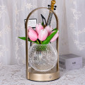 Настольная лампа LED светильник ночник Tulips Crystal ZBTSYJX0417 в виде букета тюльпанов в хрустальном шаре в колбе Pink